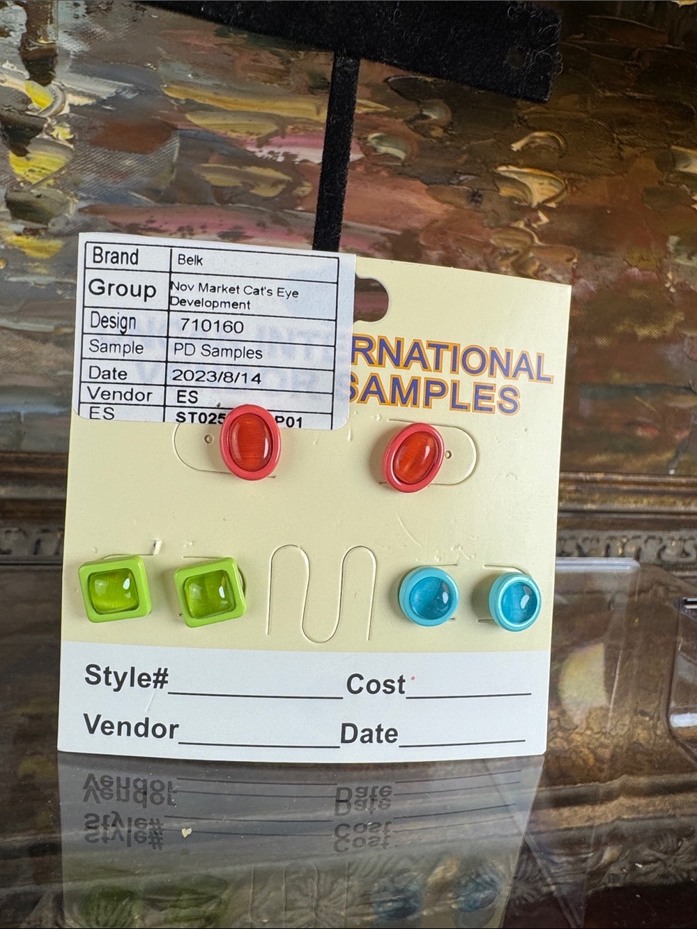 0765-Belk Bright Multi-Color Stud Earring Set -‎ Red, Lime, Turquoise